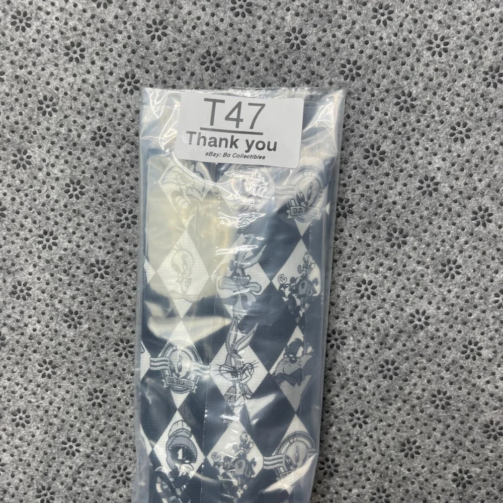Vintage 1997 Looney Tunes Stamp Collection Tie Black White Diamond‎ Harlequin